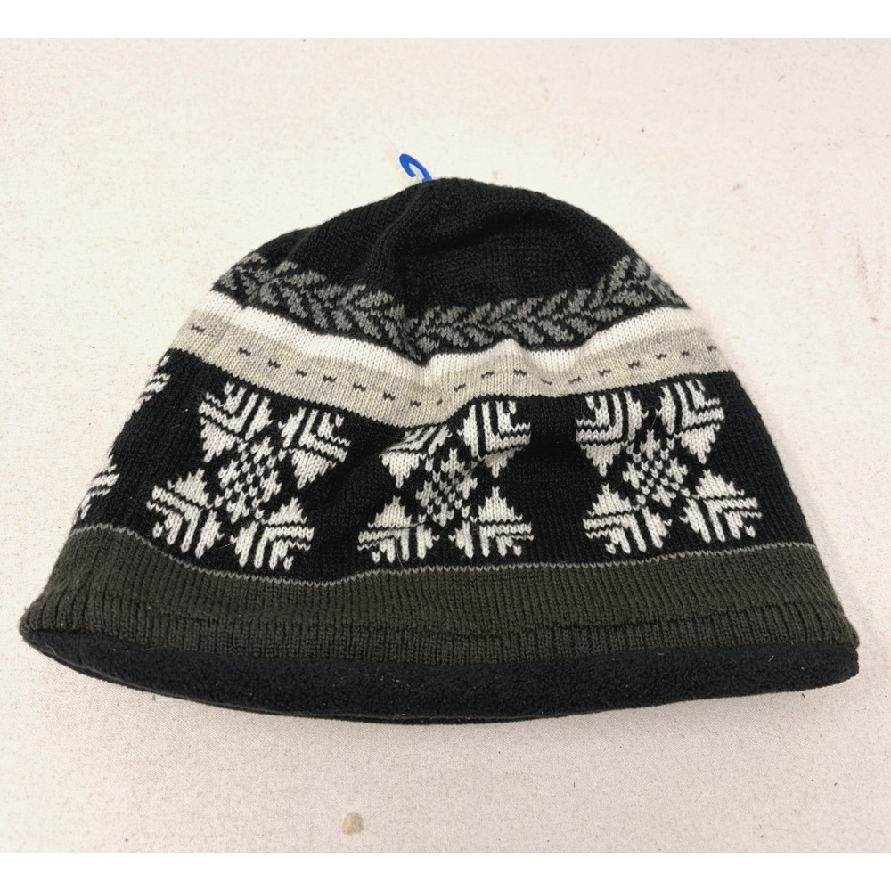Columbia Omni-Heat Fair Isle Snowflake Fleece Lined Beanie Hat Black Gray O/S